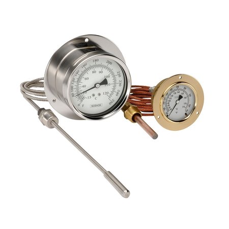 NOSHOK Pressure Gauge, 2.5" Brass Case, Copper Alloy Internals, 60 psi, 7/16"-20 Male Bottom Conn, Glycerin Fill 25-300-SST-60-psi